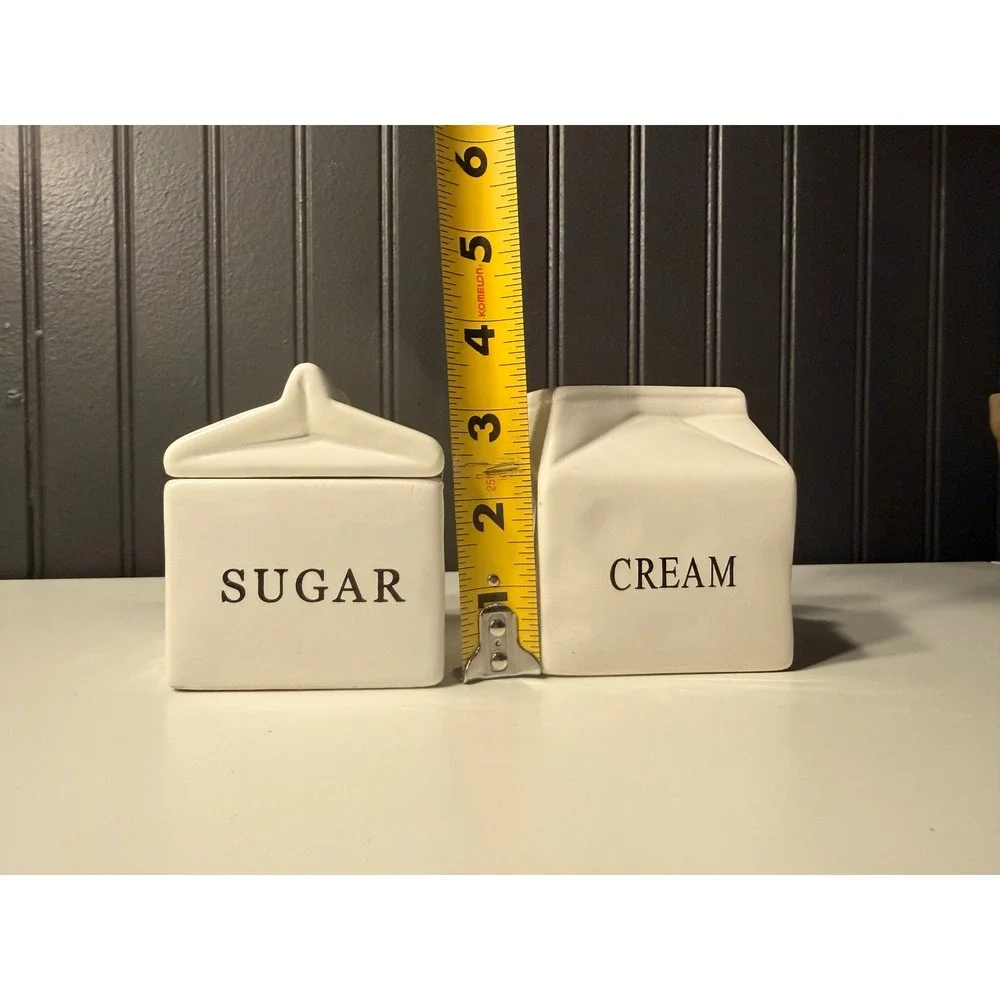 World Market White Ceramic Milk Carton Sugar and Creamer Set Stoneware